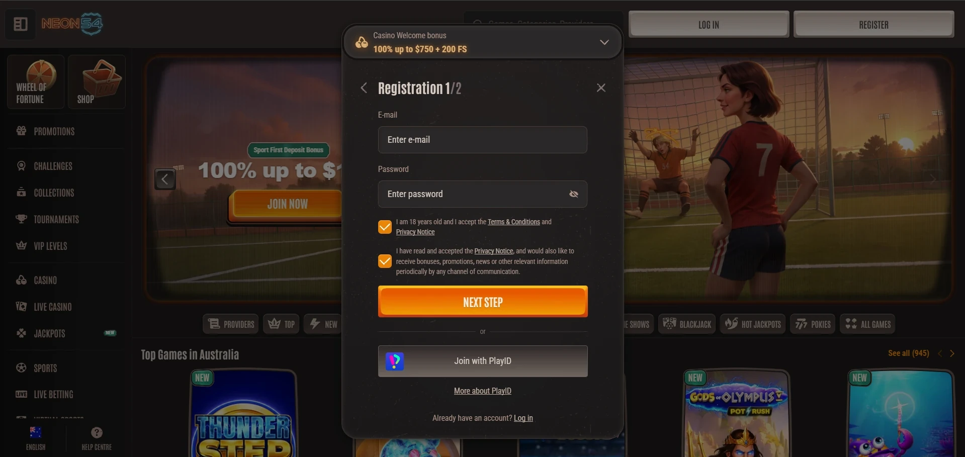 Neon54 Casino sign up